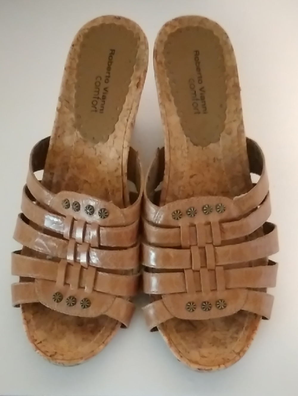 Roberto Vianni Comfort Women's Leather  Sandals  With Cork Wedge Heel
